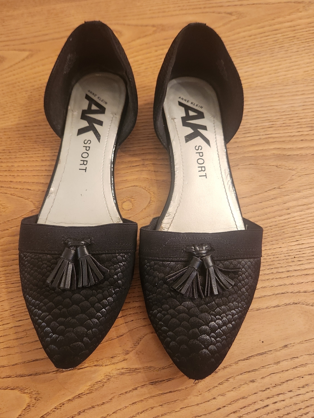 Anne Klein Black Pointed D'Orsay Tassel Flats